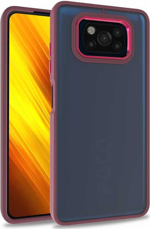 Xiaomi Poco X3 Pro Kapak Metal Kamera Korumalı Arkası Şeffaf Silikon Kılıf - Kırmızı