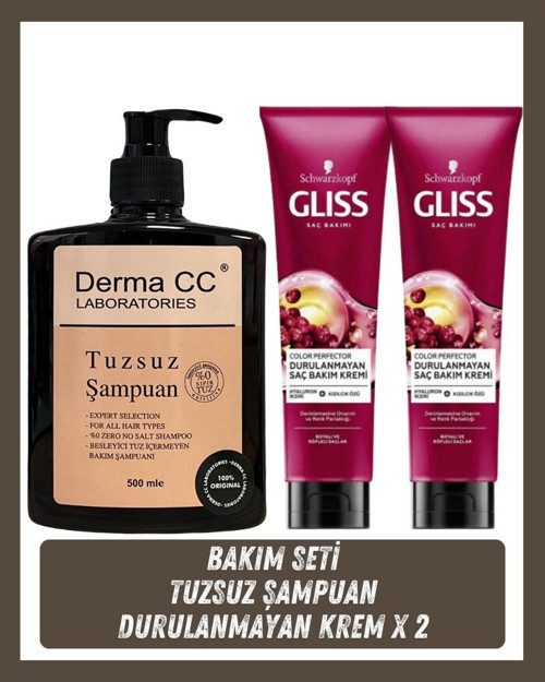 Durulanmayan Saç Bakım Kremi 150Ml X 2 Adet + Derma Cc Laboratorıes Tuzsuz Şampuan 500 Ml