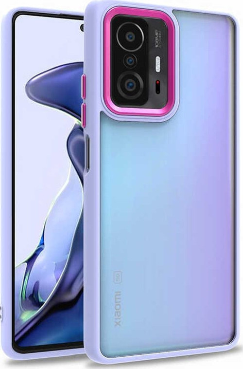 Xiaomi Mi 11T 5G Kapak Metal Kamera Korumalı Arkası Şeffaf Silikon Kılıf - Lila