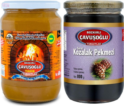 Odun Ateşinde Kepekli Bozkır Tahini Cam Kavanoz 700G + Kozalak Pekmezi Cam Kavanoz 800G