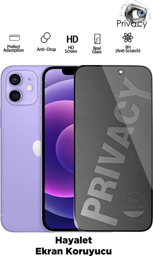 İphone 12 Pro / 12 Uyumlu Tam Kapatan Hayalet Ekran Koruyucu Privacy Tamperli Kırılmaz Cam