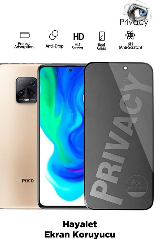 Poco M2 Pro Uyumlu Tam Kapatan Hayalet Ekran Koruyucu - Privacy Temperli Kırılmaz Cam
