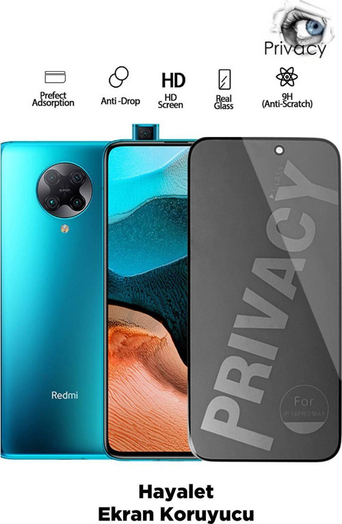 Xiaomi Redmi K30 Pro Tam Kapatan Hayalet Ekran Koruyucu Privacy Tamperli Kırılmaz Cam