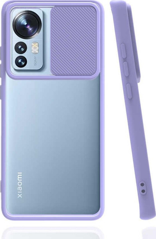 Xiaomi Mi 12 Kapak Lensi Açılır Kapanır Kamera Korumalı Silikon Kılıf - Lila
