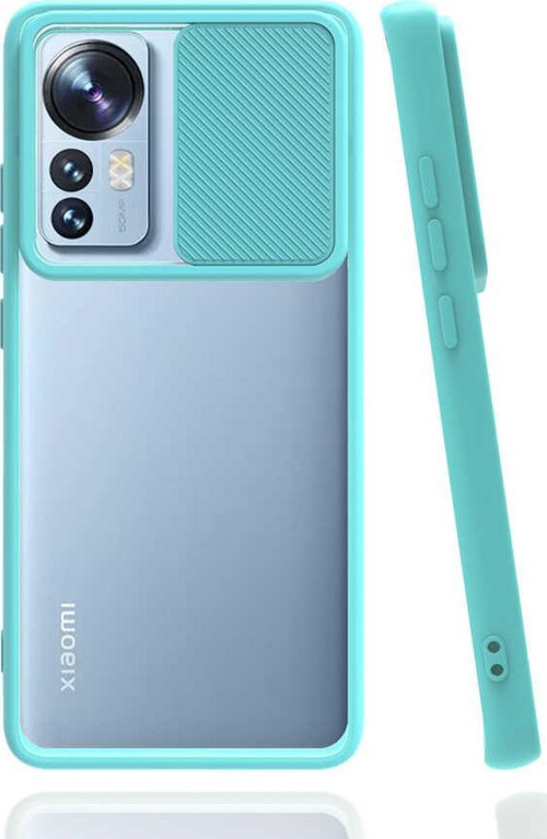 Xiaomi Mi 12 Kapak Lensi Açılır Kapanır Kamera Korumalı Silikon Kılıf - Turkuaz
