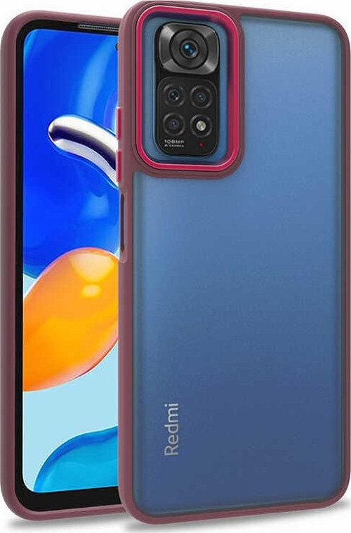 Xiaomi Redmi Note 11 Global Kapak Metal Kamera Korumalı Arkası Şeffaf Silikon Kılıf - Kırmızı