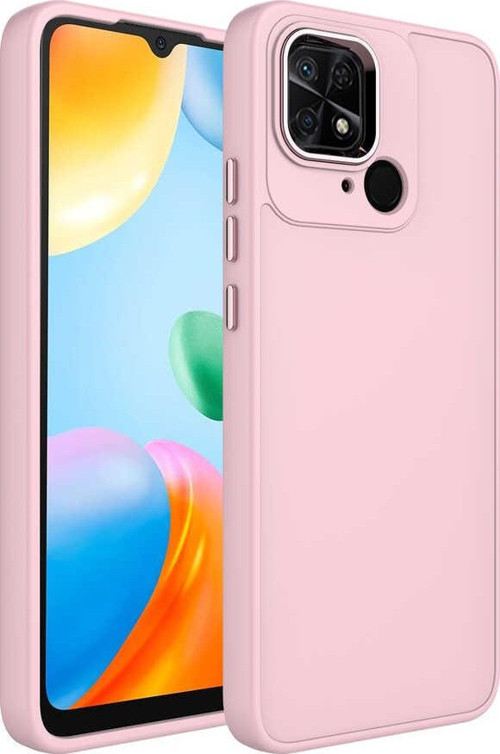 Xiaomi Redmi 10C Kapak Renkli Metal Kamera Çerçeveli Class İçi Kadife Lasnman Kılıf - Pembe