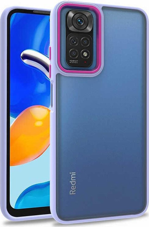 Xiaomi Redmi Note 11 Pro 5G Kapak Metal Kamera Korumalı Arkası Şeffaf Silikon Kılıf - Lila