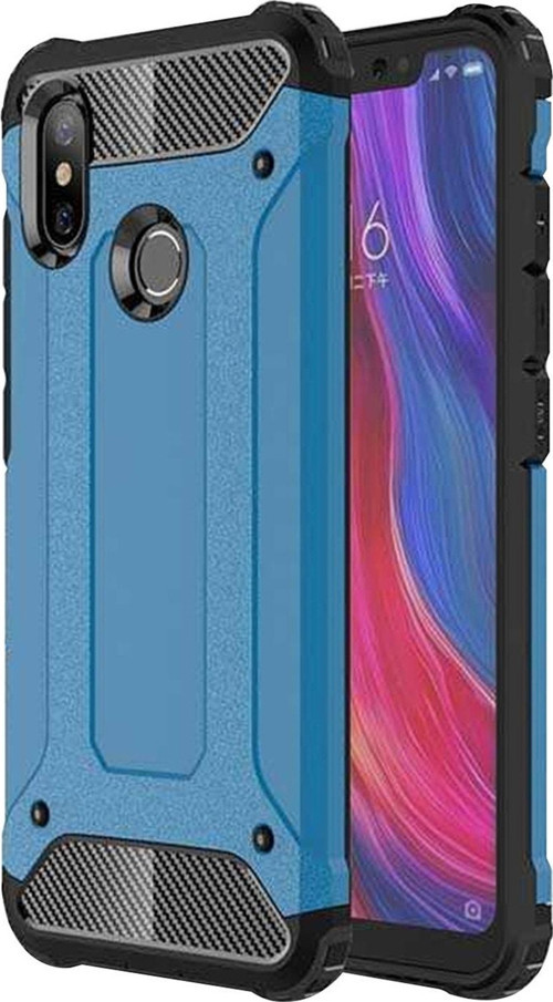 Xiaomi Mi 8 Kapak Çift Katmanlı Zırh Tank Kılıf - Mavi