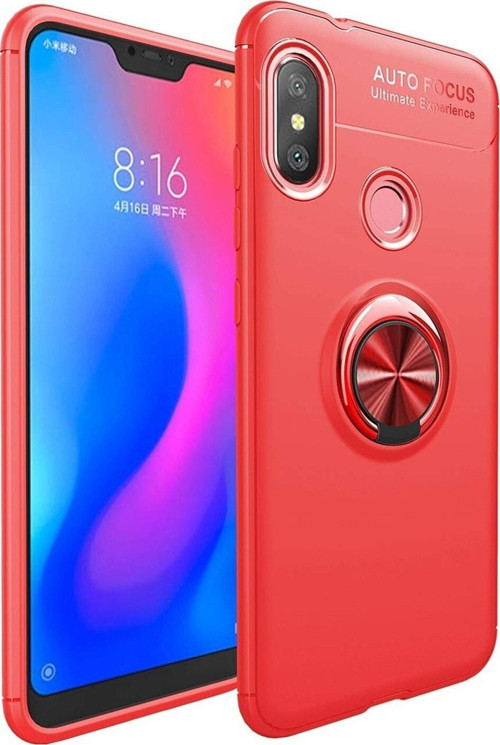 Xiaomi Mi 8 Kılıf Renkli Yüzüklü Manyetik Silikon Kapak Kırmızı - Kırmızı