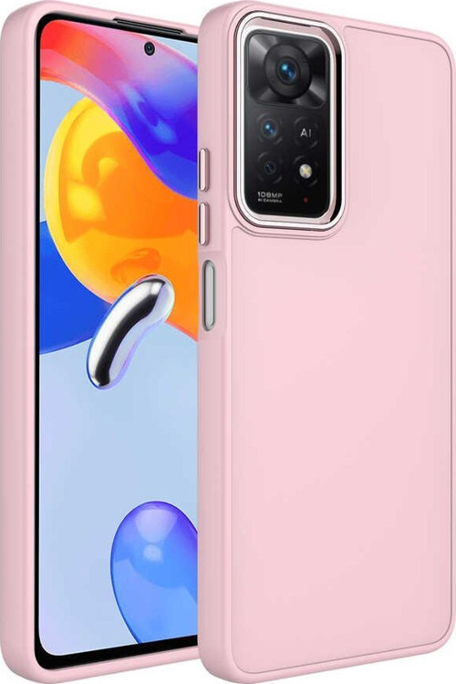 Xiaomi Redmi Note 11 Pro 5G Kapak Renkli Metal Kamera Çerçeveli İçi Kadife Lasnman Kılıf - Pembe