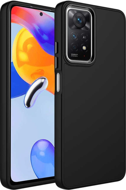 Xiaomi Redmi Note 11 Pro Kapak Renkli Metal Kamera Çerçeveli İçi Kadife Lasnman Kılıf - Siyah