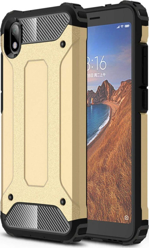 Xiaomi Redmi 7A Kapak Çift Katmanlı Zırh Tank Kılıf - Gold