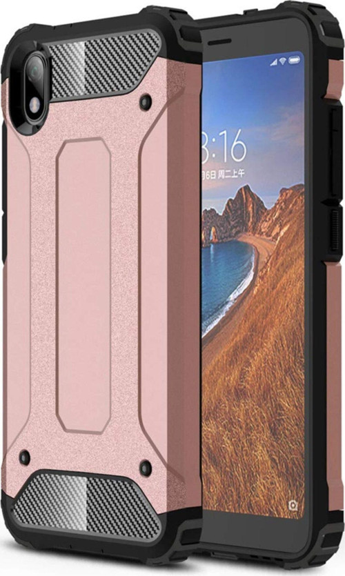 Xiaomi Redmi 7A Kapak Çift Katmanlı Zırh Tank Kılıf - Rose Gold