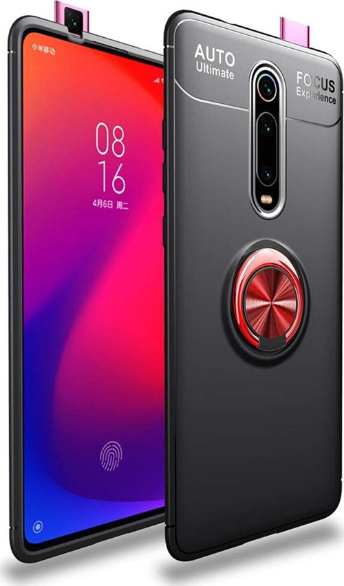 Xiaomi Mi 9 T Kılıf Renkli Yüzüklü Manyetik Silikon Kapak Siyah - Kırmızı