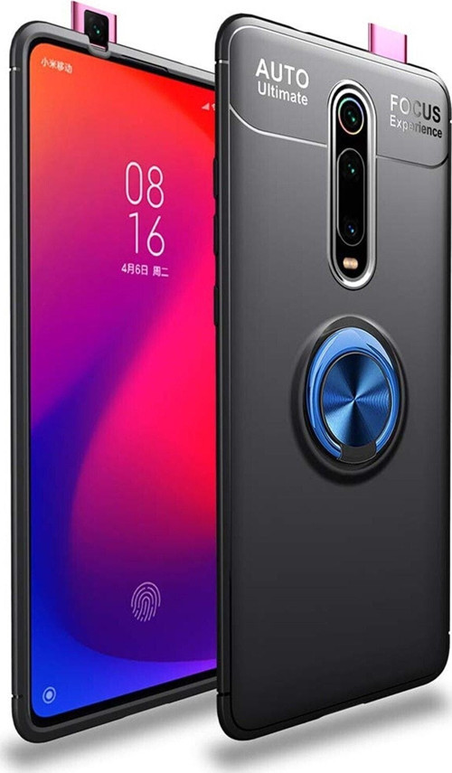 Xiaomi Mi 9 T Kılıf Renkli Yüzüklü Manyetik Silikon Kapak Siyah - Mavi
