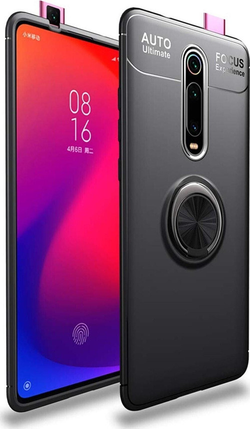 Xiaomi Mi 9 T Kılıf Renkli Yüzüklü Manyetik Silikon Kapak Siyah - Siyah