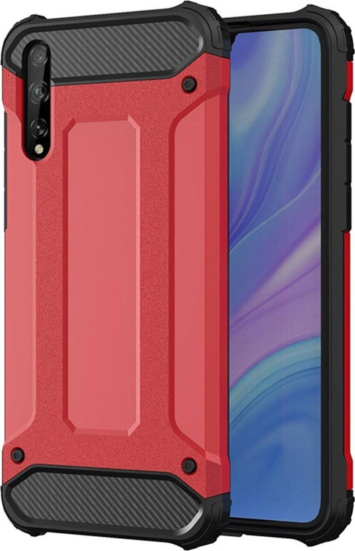 Huawei Y8P Kapak Çift Katmanlı Zırh Tank Kılıf - Kırmızı