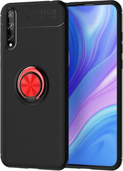 Huawei Y8P Kılıf Renkli Yüzüklü Manyetik Silikon Kapak Siyah - Kırmızı