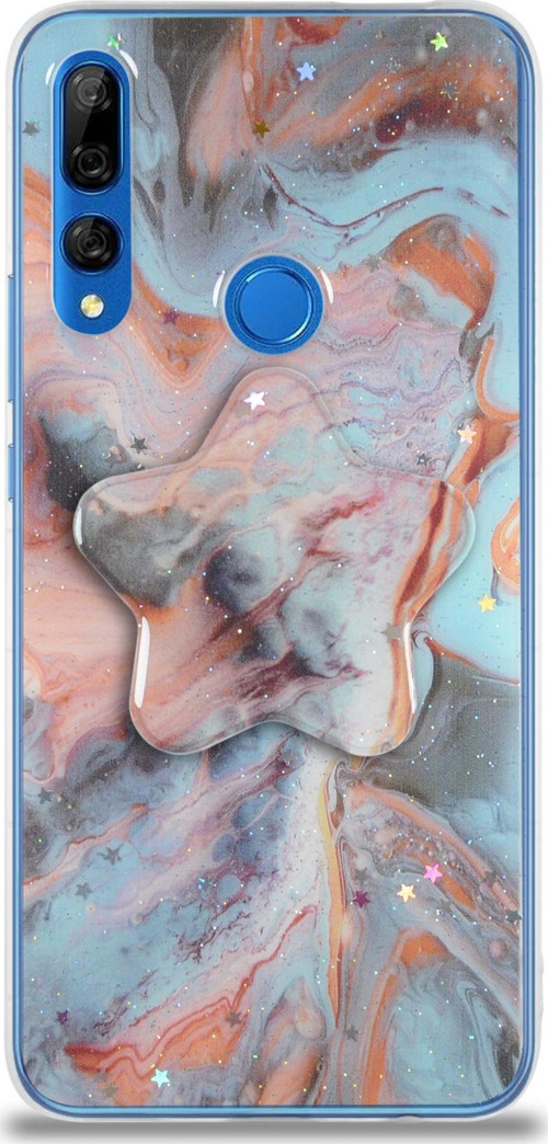 Huawei Y9 Prime 2019 Kapak Mermer Desenli Pop Socketli Silikon Kılıf - Mercan