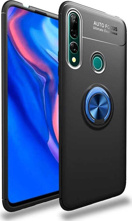 Huawei Y9 Prime 2019 Kılıf Renkli Yüzüklü Manyetik Silikon Kapak Siyah - Mavi