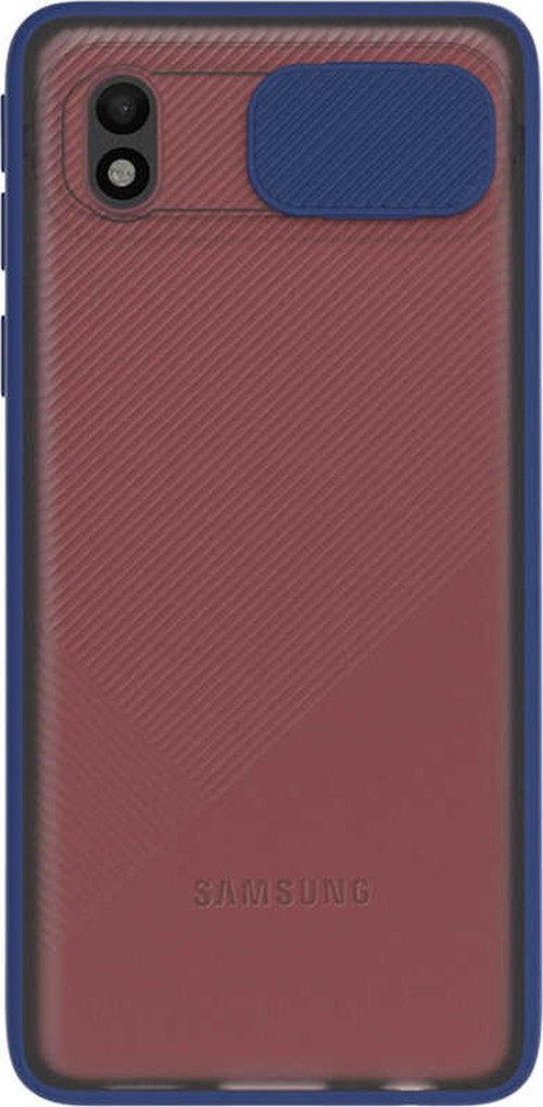 Samsung Galaxy A01 Core Kapak Lensi Açılır Kapanır Kamera Korumalı Silikon Kılıf - Lacivert