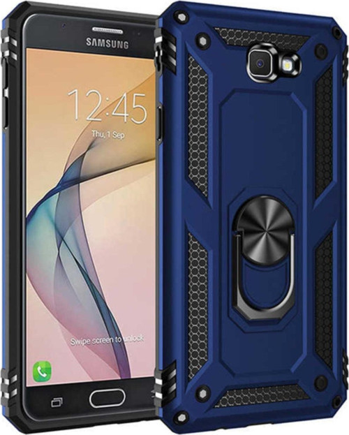 Samsung Galaxy J7 Prime Kapak Yüzüklü Stantlı Panzer Tank Kılıf - Lacivert