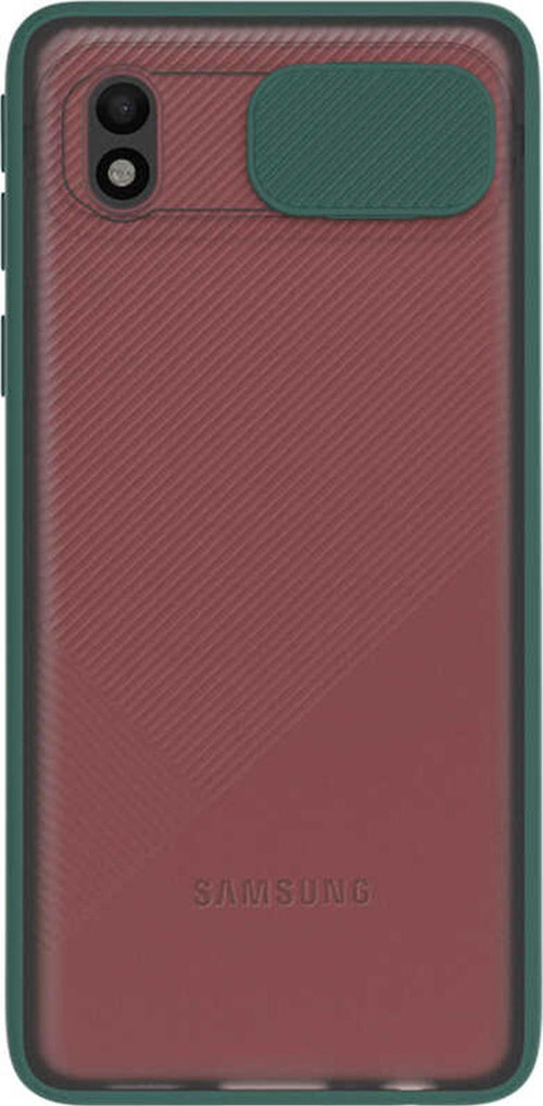 Samsung Galaxy A01 Core Kapak Lensi Açılır Kapanır Kamera Korumalı Silikon Kılıf - Yeşil