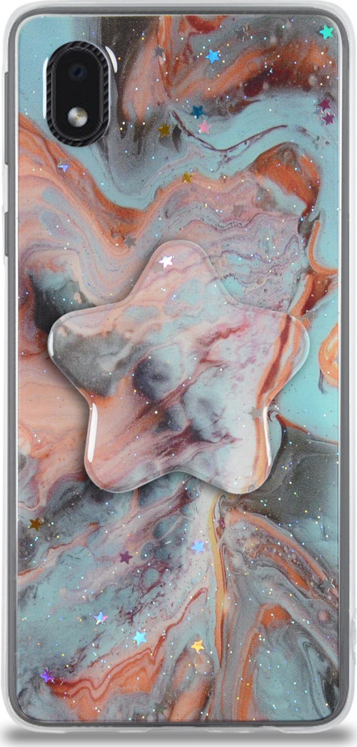 Samsung Galaxy A01 Core Kapak Mermer Desenli Pop Socketli Silikon Kılıf - Mercan