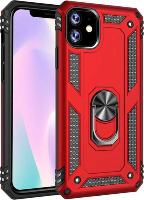 Apple iPhone 11 Kapak Yüzüklü Stantlı Panzer Tank Kılıf - Kırmızı