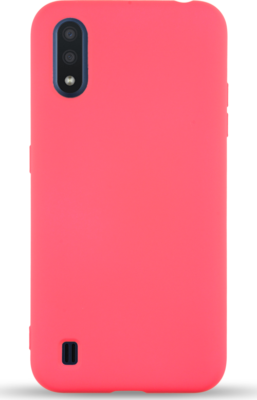 Samsung Galaxy A01 Kapak İçi Kadife Lansman Silikon Kılıf - Neon Pembe