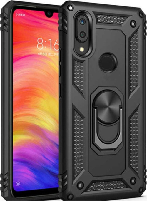 Samsung Galaxy M20 Kapak Yüzüklü Stantlı Panzer Tank Kılıf - Siyah