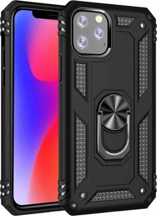 Apple iPhone 11 Pro Max Kapak Yüzüklü Stantlı Panzer Tank Kılıf - Siyah
