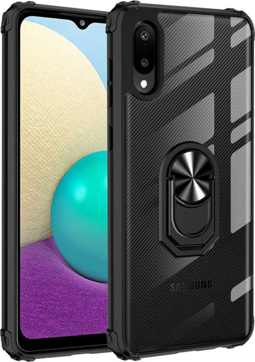 Samsung Galaxy A02 Kapak Şeffaf Yüzüklü Kenar Korumalı Standlı Kılıf - Lacivert
