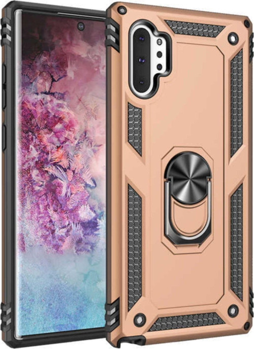 Samsung Galaxy Note 10 Plus Kapak Yüzüklü Stantlı Panzer Tank Kılıf - Gold