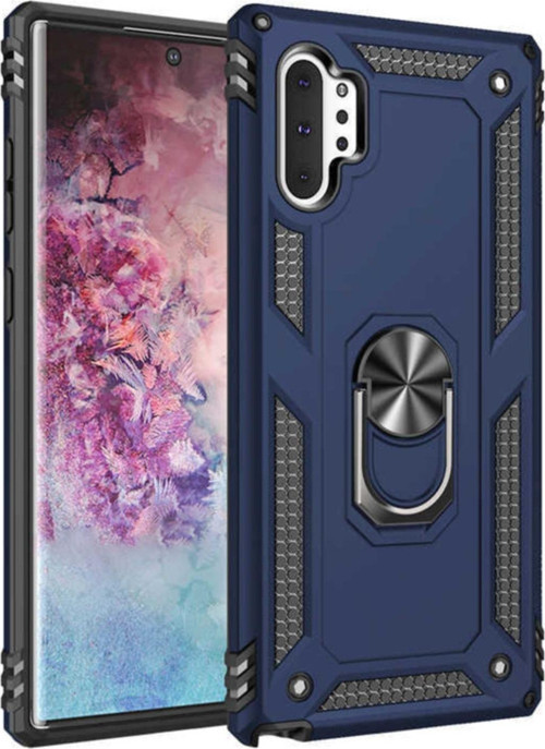 Samsung Galaxy Note 10 Plus Kapak Yüzüklü Stantlı Panzer Tank Kılıf - Lacivert
