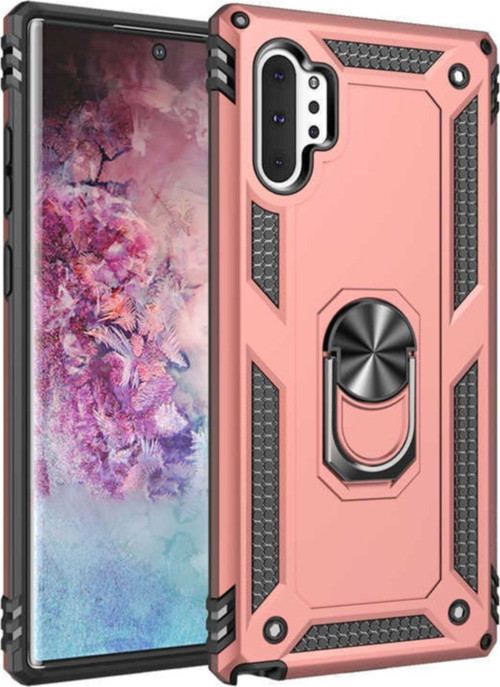 Samsung Galaxy Note 10 Plus Kapak Yüzüklü Stantlı Panzer Tank Kılıf - Rose Gold