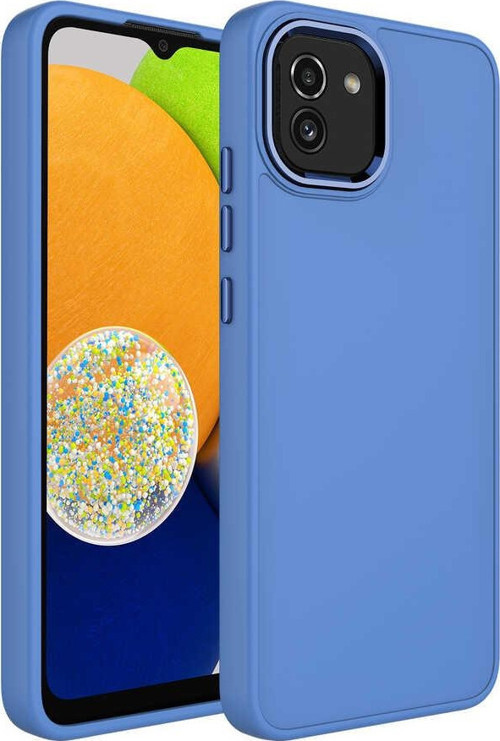 Samsung Galaxy A03 Kapak Renkli Metal Kamera Çerçeveli İçi Kadife Lasnman Kılıf - Petrol Mavisi