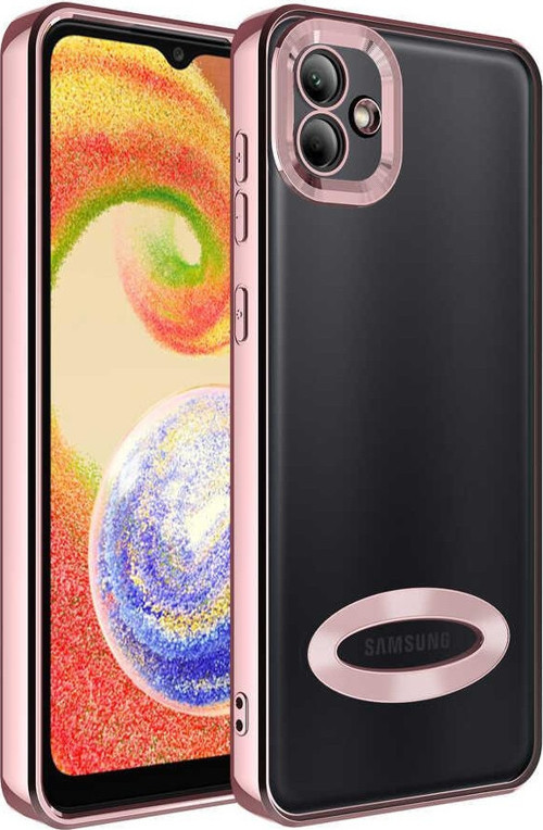 Samsung Galaxy A03 Kapak Yanları Renkli Lens Korumalı Logo Gösteren Luxury Silikon Kılıf - Rose