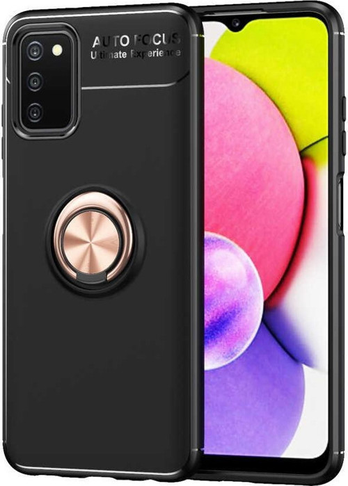 Samsung Galaxy A03s Kılıf Renkli Yüzüklü Manyetik Silikon Kapak Siyah - Rose gold