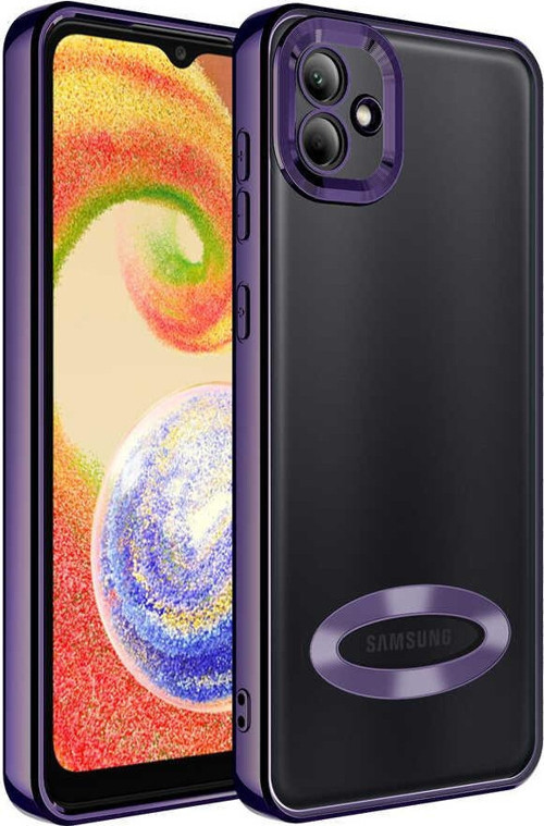 Samsung Galaxy A04 Kapak Yanları Renkli Lens Korumalı Logo Gösteren Luxury Silikon Kılıf - Mor
