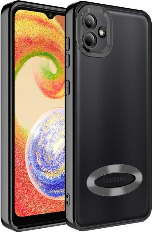 Samsung Galaxy A04 Kapak Yanları Renkli Lens Korumalı Logo Gösteren Luxury Silikon Kılıf - Siyah
