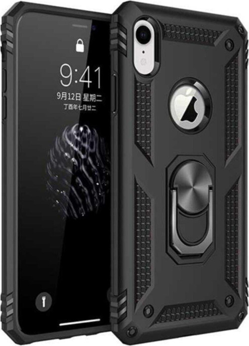Apple iPhone XR Kapak Yüzüklü Stantlı Panzer Tank Kılıf - Siyah