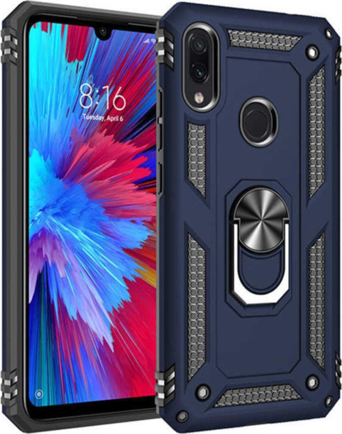 Xiaomi Redmi Note 7 Kapak Yüzüklü Stantlı Panzer Tank Kılıf - Lacivert