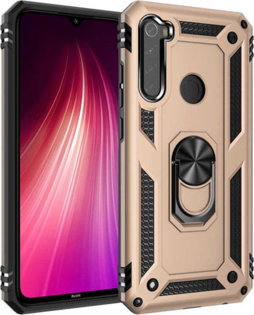 Xiaomi Redmi Note 8 Kapak Yüzüklü Stantlı Panzer Tank Kılıf - Gold
