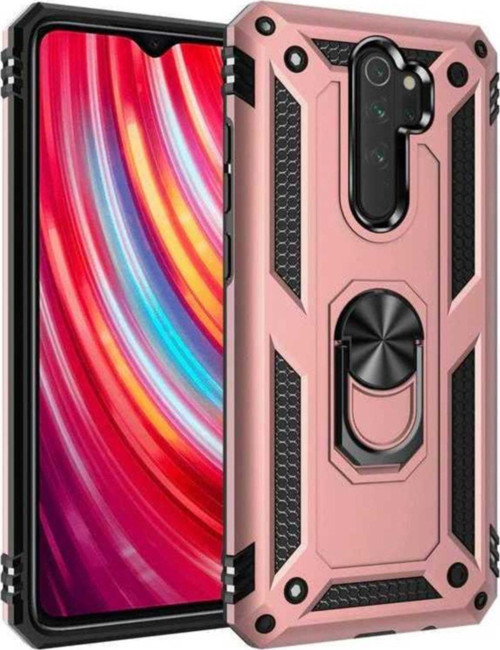 Xiaomi Redmi Note 8 Pro Kapak Yüzüklü Stantlı Panzer Tank Kılıf - Rose Gold