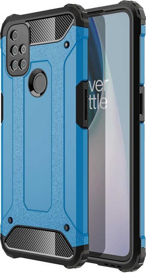 One Plus Nord N10 5G Kapak Çift Katmanlı Zırh Tank Kılıf - Mavi