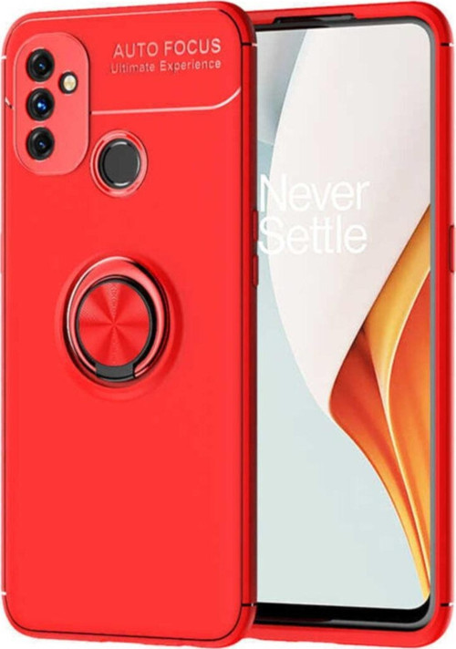 One Plus Nord N100 Kılıf Renkli Yüzüklü Manyetik Silikon Kapak Kırmızı - Kırmızı