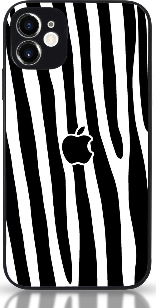 Apple iPhone 11 Uyumlu Kamera Korumalı Cam Kapak - Siyah Zebra Desenli
