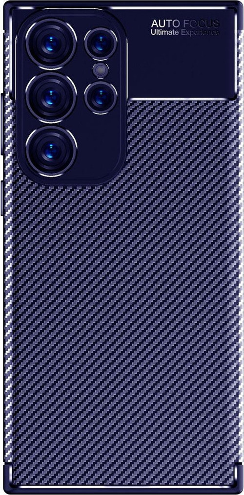 Samsung Galaxy S23 Ultra ile Uyumlu Kapak Kamera Korumalı Karbon Tasarımlı Silikon Kılıf - Lacivert